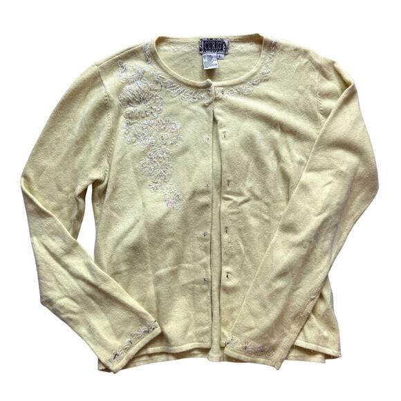 Vintage Butter Yellow Beaded Curio Cardigan Women's Size Large - Picture 1 of 5